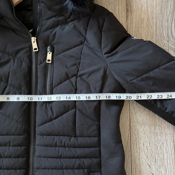 Michael Kors Faux Fur Trim Hooded Black Puffer Coat Size M - Picture 7 of 16